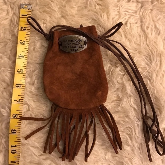 Leather suede purse pouch with draw strings.  Handmade. - Picture 1 of 5